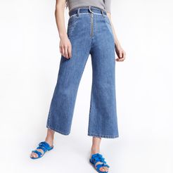 Two-Tone Denim Pants in Blue, Size 0