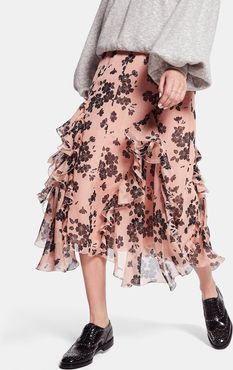 Mirabilis Floral Chiffon Skirt in Medium Pink, Size IT 38