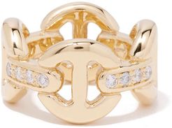 Quad-Link Ring with Diamonds in Yellow Gold/White Diamonds, Size 5