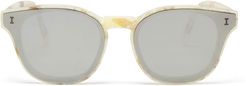 Martinique Cat-Eye Sunglasses in Cream Marble w/Silver Mirror