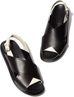 Fussbett Leather Sandals in Black/Ivory, Size IT 36