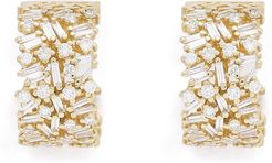 Large Diamond Huggies Earring in Yellow Gold/White Diamonds