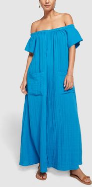 Blanche Off-The-Shoulder Jumpsuit in Blue, X-Small