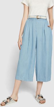 Cropped Pleat Pants in Light Denim, Size 0