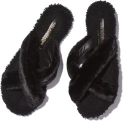 St. Moritz Beaver Slides Sandal in Black, Size IT 36