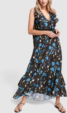 Carlotta Ruffle Maxi Dress in Iris - Black, Size UK 6