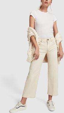 Wendall Cropped Wide-Leg Jeans in Ivory, Size 24