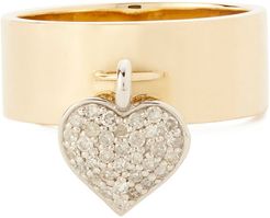 Heart Charm Ring in Yellow Gold/White Diamond, Size 3