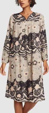 Cherry Blossom Wave Tunic Dress in Black Multi, Size 0