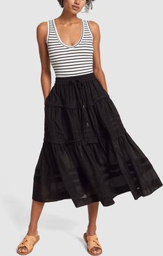 Eva Silk Cotton A-Line Skirt in Black, Size 0