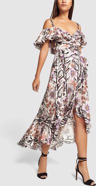 Safari Printed Wrap Dress in Almond, Size UK 6