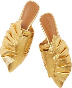 Tami Flat Mules Shoe in Gold, Size 6