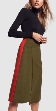 Pencil Wool-Felt Skirt in Military, Size FR 34
