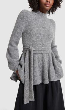 Cashmere Crepe Belted Sweater in Grey, X-Small
