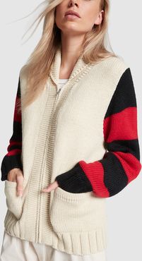 Oslo Cardigan in Natural/Red/Black, X-Small