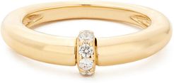 Single Diamond Domed Ring in Yellow Gold/Pave, Size 6