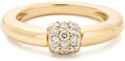 Triple Diamond Domed Ring in Yellow Gold/Pave, Size 6