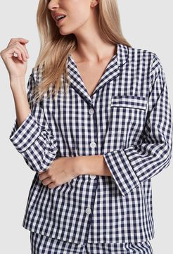 Marina Gingham Cotton Pajama Shirt in Navy Large Gingham, X-Small