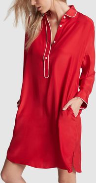 Elsa Night Shirt in Red Silk Charmeuse, X-Small
