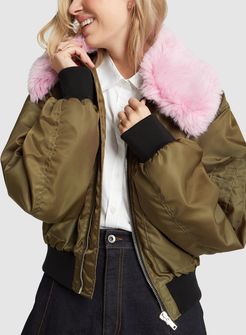Bomber Jacket in Military Green/Pink, Size IT 38