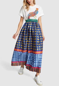 Gonna Checked Skirt in Blue/Yell Panel, Size IT 38