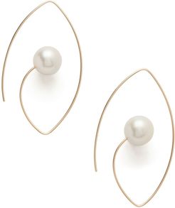 White South Sea Pearl Floating Oval Earrings in Yellow Gold/Pearl