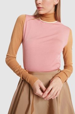 Elsta Knit Colorblock Top in Rose/Camel, Small