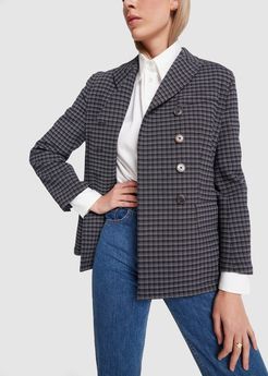 Check Double-Breasted Blazer in Blue, Size FR 34