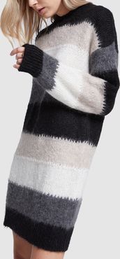 Mother's Mohair Stripe Sweater in White/Black/Camel, X-Small