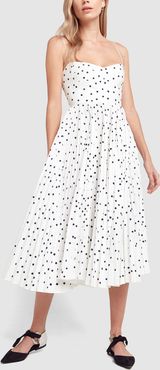 Pamela Polka-Dot Cotton Dress in White with Navy Dots, Size 0