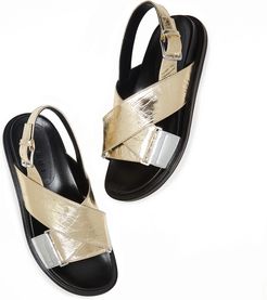 Fussbett Metallic Leather Sandals in Silver/Light Gold, Size IT 36