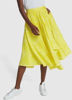 Long Umbrella Cotton Wrap Skirt in Lemon, Size FR 34
