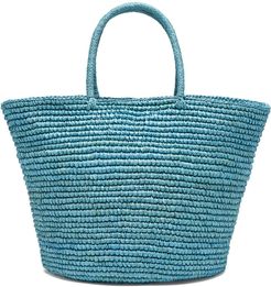 Woven Straw Maxi Tote Bag in Light Blue