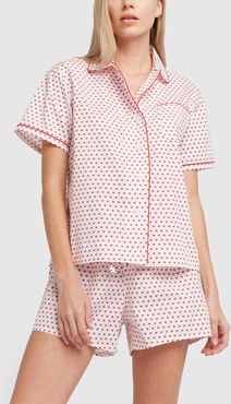Corita Short-Sleeve Pajama Shirt in White & Red, X-Small
