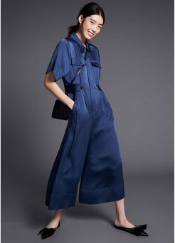 Shirley Short-Sleeve Jumpsuit in Slate Blue, Large