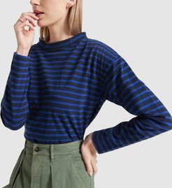 Long-Sleeve Mock-Neck Shirt in Black/Navy Stripe, X-Small