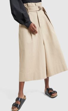 Twill Belted Wrap Culottes Pants in Tan, Size 0