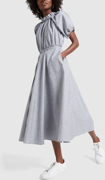 Slub-Linen Midi Dress in Blue, X-Small