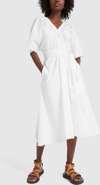 Lante Gathered V-Neck Dress in White, X-Small
