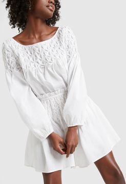 Songes Smocked Yoke Blouse in White/Gold, X-Small