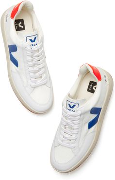V-12 Sneakers in White/Indigo/Orange Fluo, Size IT 36