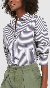 Railroad Stripe Boyfriend Shirt in Navy/White, X-Small