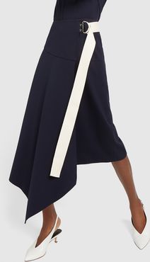 Ponte Asymmetrical Drape Skirt in Navy, Size 2