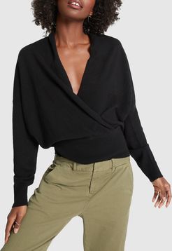 Lakota Wrap-Front Cashmere Sweater in Black, X-Small