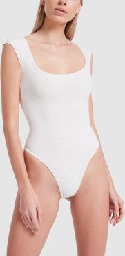 El Tigre Scoop-Neck Thong Bodysuit with Cap Sleeves in Ash Grey, X-Small