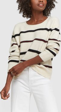 Slouchy Striped Crew Sweater in Off White, X-Small