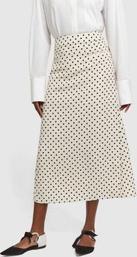 Mina Polka-Dot Crepe Skirt in Crepe Polka Dot Ivory, Size UK 6