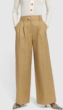 Eddie Khaki Trousers in Cotton Khaki, Size UK 6