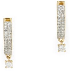Diamond Yellow-Gold Huggies with Round Diamond Drop Earring in Yellow Gold/White Diamond