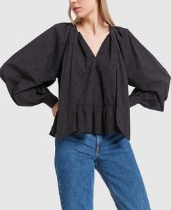 Queenie Pussy-Bow Blouse in Black, Size 2